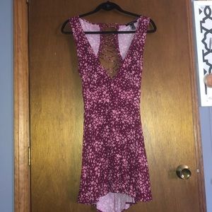 V-neck fit & flare dress with lace-up back